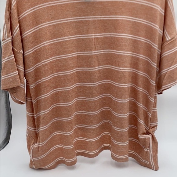 Urban Outfitter New Tie Back Ruffle Hem Short Sleeve Top Striped Knit Amber - Picture 3 of 6